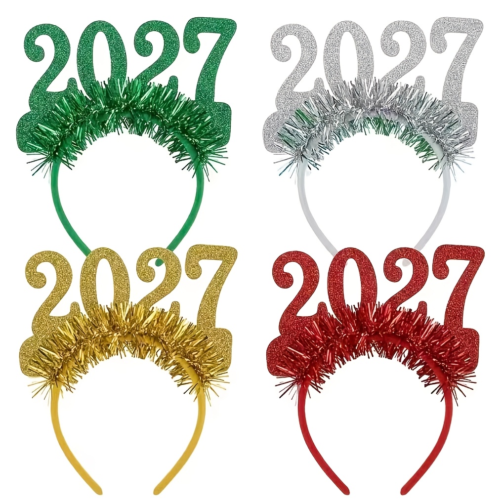 TEMU 4pcs 2027 Women's New Year Headbands, Suitable For Holiday Parties, Photography Props, Themed Clothing, European And American New Year Headwear