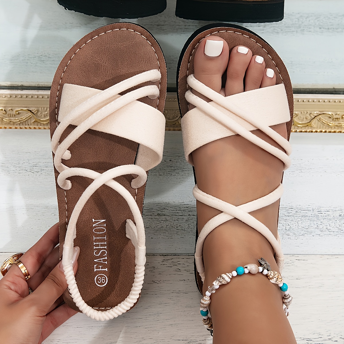 TEMU Summer Sandals Women's Sandals Women's Flat Sandals Flat Slippers Women's Shoes Black Sandals Velvet Strap Summer Black Slippers Outing Vacation