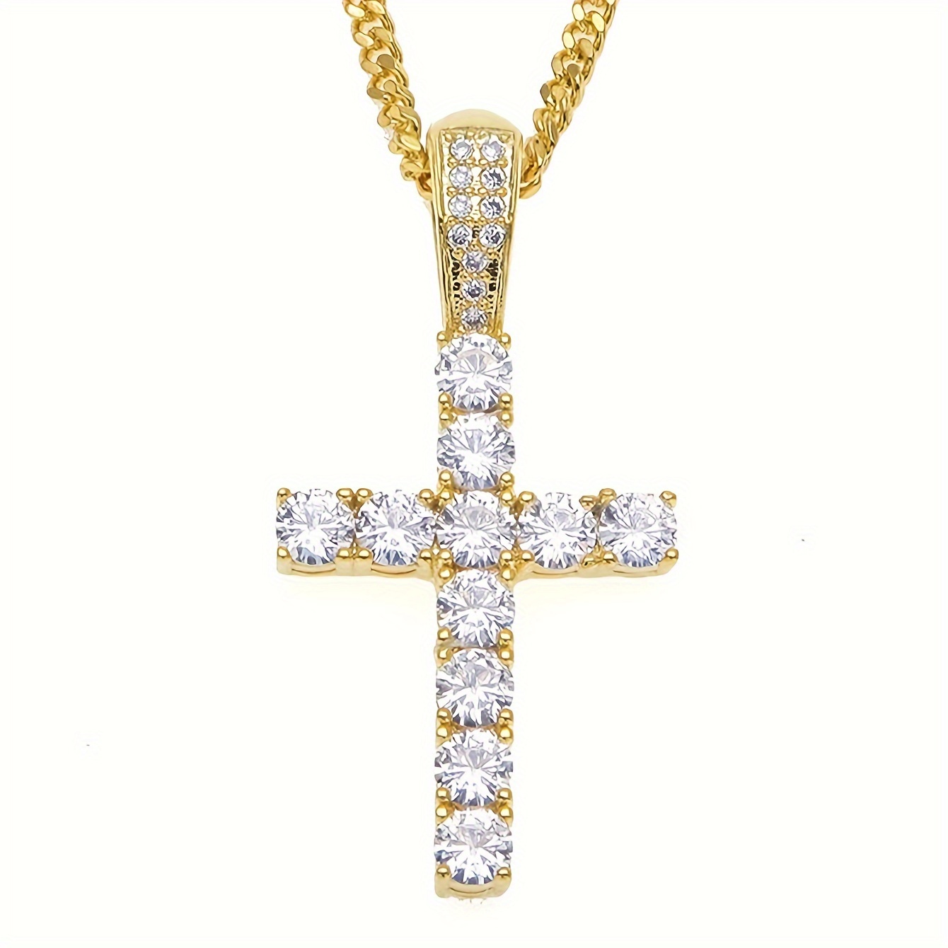 a full zirconia cross necklace hip hop street style - Temu
