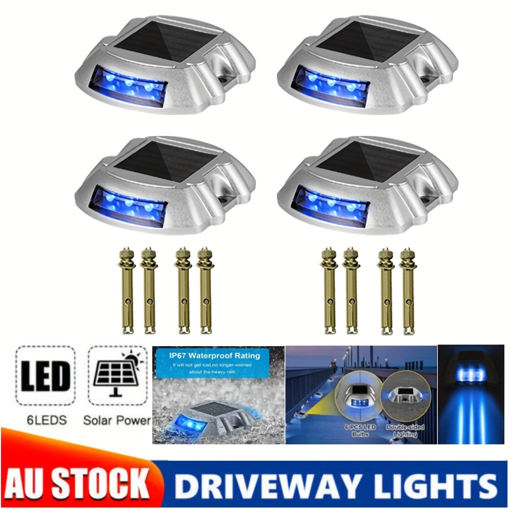 TEMU 4 Pack Driveway Solar Lights - Solar Powered 6 Led Outdoor Lights, Ip67 Waterproof & Long-lasting, For Driveway, Pathway, Garden Or Deck