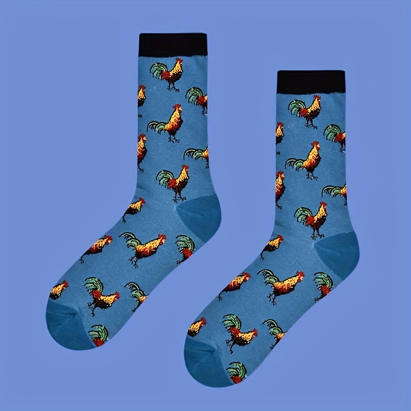 

Colorful Cartoon Rooster Mid-calf Socks For Women - Breathable, Comfortable Polyester Blend, Machine Washable