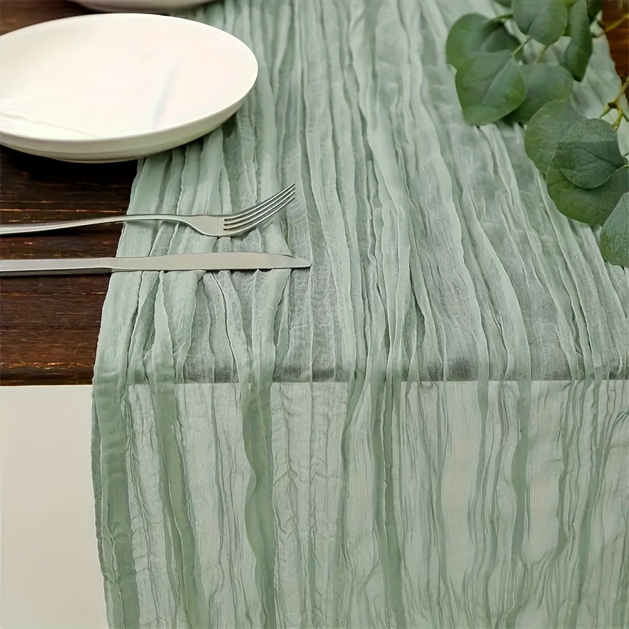 10pcs Sage Green Bali Tulle Table Runners, Solid Gauze Sheer Table Overlays Cheesecloth Tablecloths For Wedding Reception Bridal Gift Shower Birthday Party Bohemian Style Table Decor, Rustic Romantic