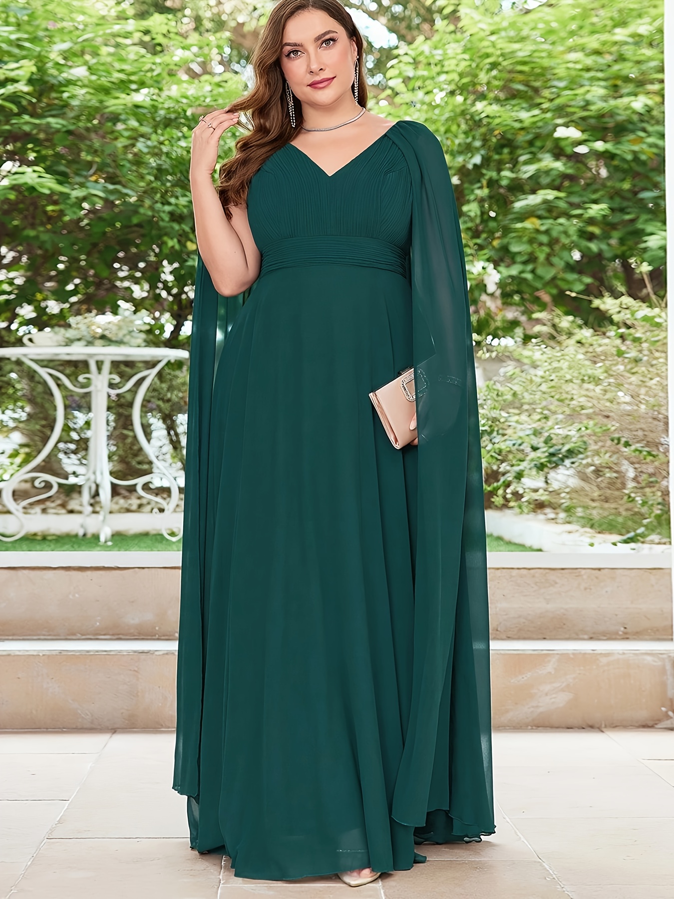 plus size chiffon gown dress flutter sleeves pleated hem - Temu Pakistan