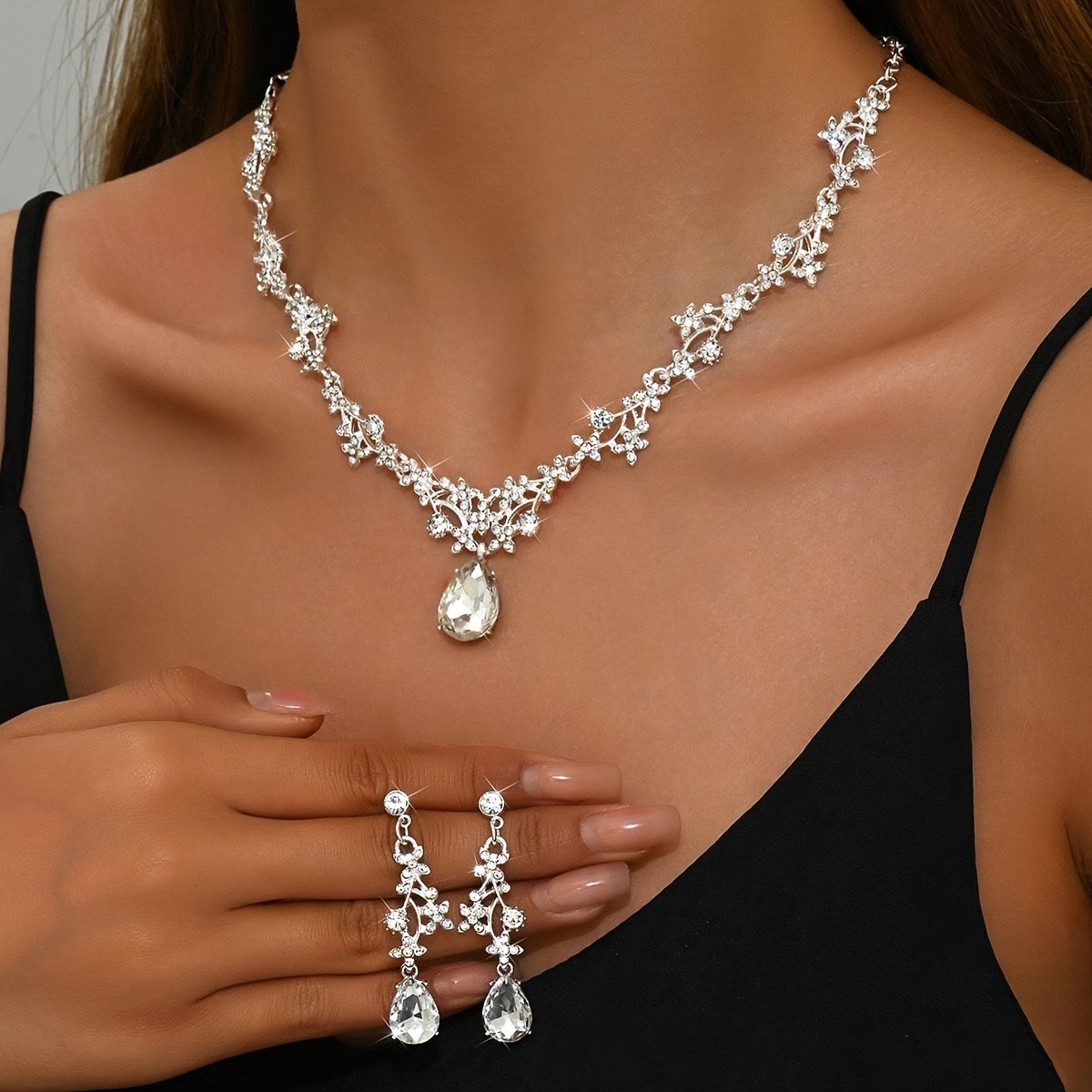 piezas elegantes juegos joyería novia: collar aretes Temu El