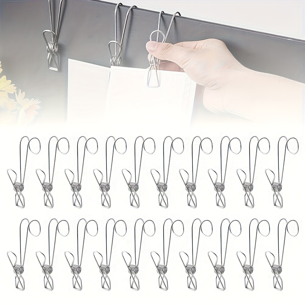 

12pcs Stainless Steel Clips With Hooks - , Rust-resistant Long Tail Clamps For Kitchen, Bathroom & Office Organization