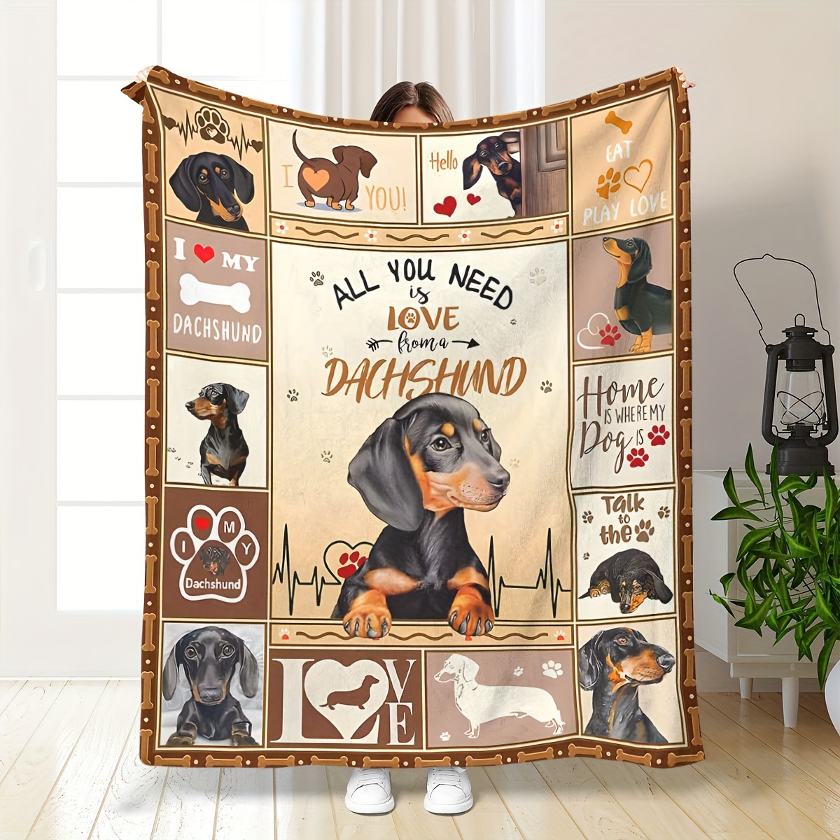 

1pc Flannel Cute Dachshund Printed Blanket Shawl Blanket Nap Throw -friendly Casual Sofa Blanket, Throw Blanket, Lunch Blanket, Blanket