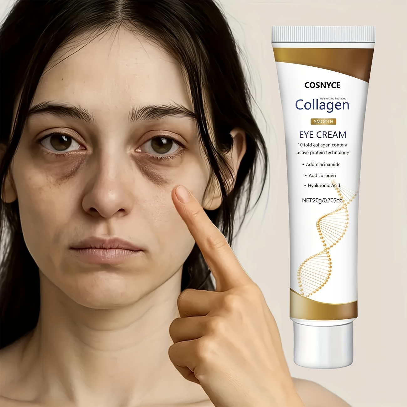 cosnyce collagen eye cream with hyaluronic acid and glycerin   moisturizing formula for dry sensitive light beige all light beige types including sensitive Product details 3
