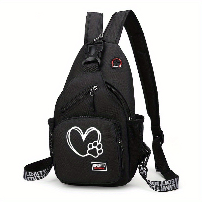 Heart-shaped Paw Print Crossbody Bag - Adjustable Strap Sports Waist Pack, Durable Multi-functional Athletic Crossbody, Casual Durable Daypack, For Outdoor And Daily , Travel Bag