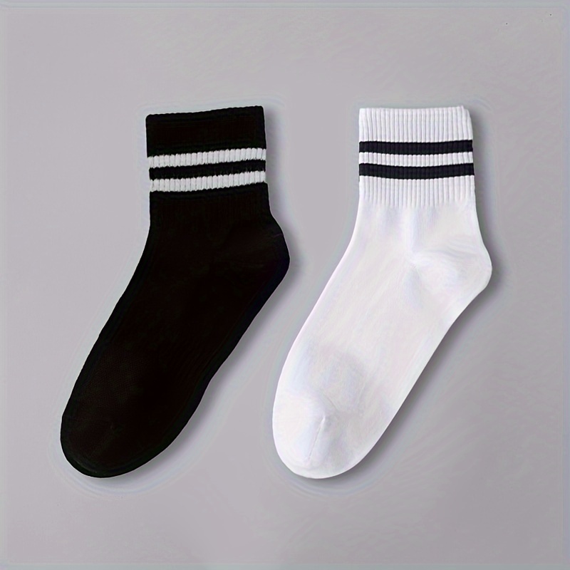 

2/5/10 Pairs Striped Print Socks, Sports & Breathable Mid Tube Socks, Women's Stockings & Hosiery