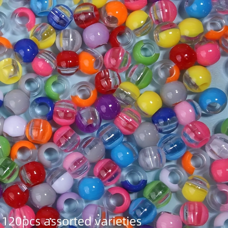 Image of 120pcs Random Mixed Color Plastic Pony Beads Assortment - Multicolor Large Hole Craft Beads For Diy Bracelets, Keychains, Jewelry Making, And Hair Braiding
