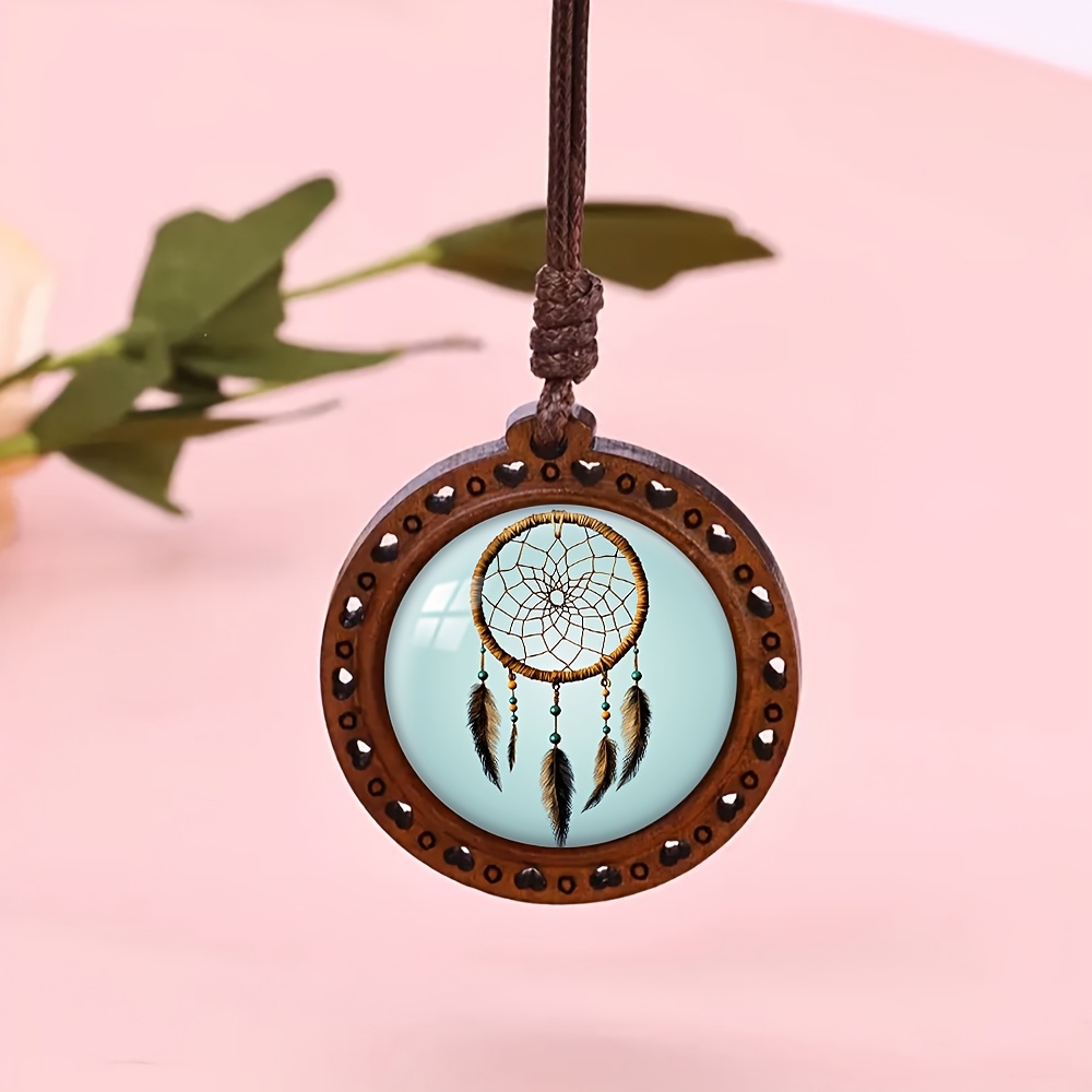 Bohemian Dream Catcher Necklace with Wood Beads, Gift Ready