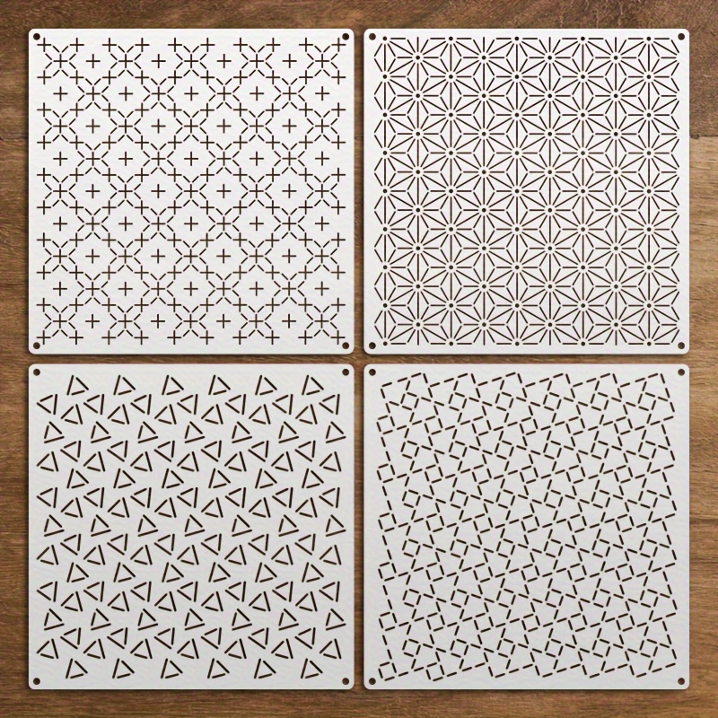 

4pcs Embroidery Stencil Set, Reusable 7.87" Craft Templates For Quilting And Diy Projects, Multifunctional Stitch And Coaster Patterns, Pet Material, Creamy White