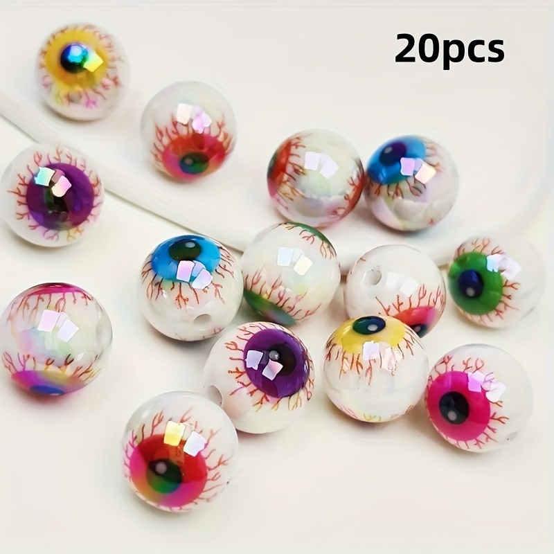 20pcs 16mm Uv-coated Acrylic Eyeball Beads, Colorful & Glossy, With Straight Holes - Ideal For Diy Halloween Crafts, Keychains, Phone Charms & Jewelry Accessories, Halloween Decorations