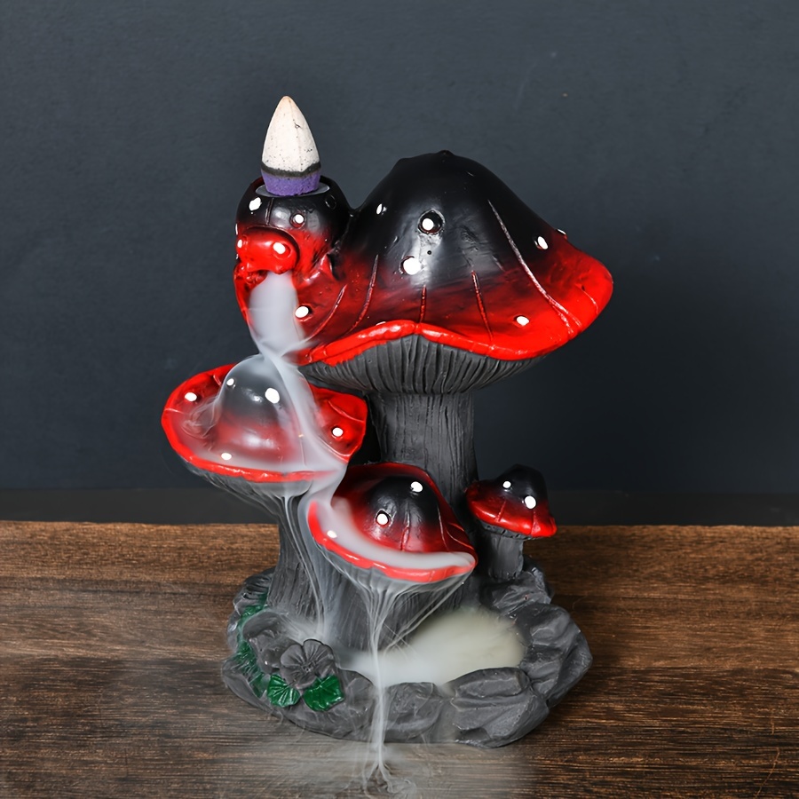 

1pc Mushroom-shaped Resin Backflow With Sandalwood Aroma - Creative European Waterfall Design, Ideal For Home Decor & Holiday Gifts (christmas, Halloween), Mushroom Incense Holder