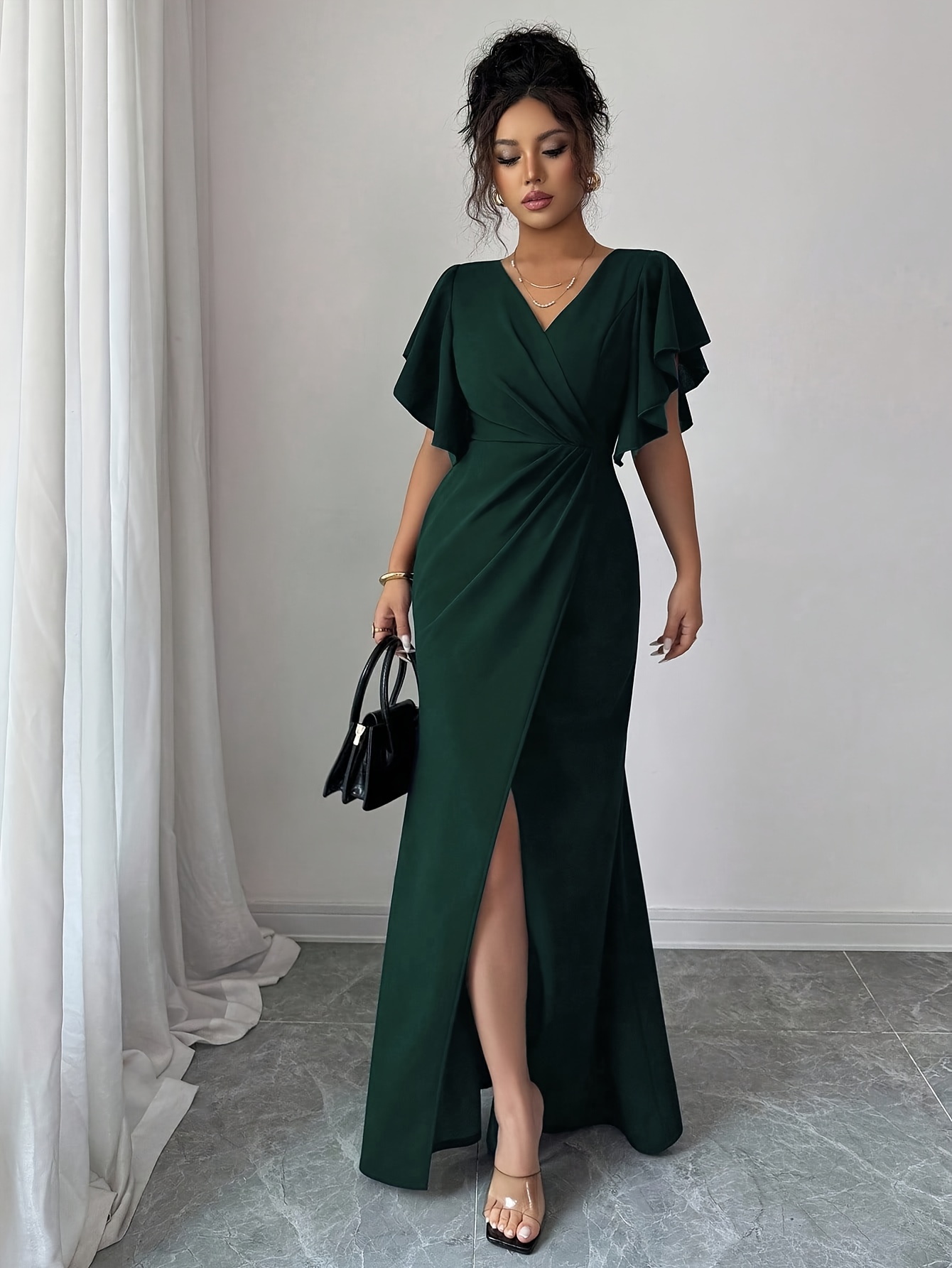 bottle green dresses ZAPAKA Women Dark Green Prom Dress with Beading A-Line Spaghetti Straps Party Dress, Dark Green / XL main image 0