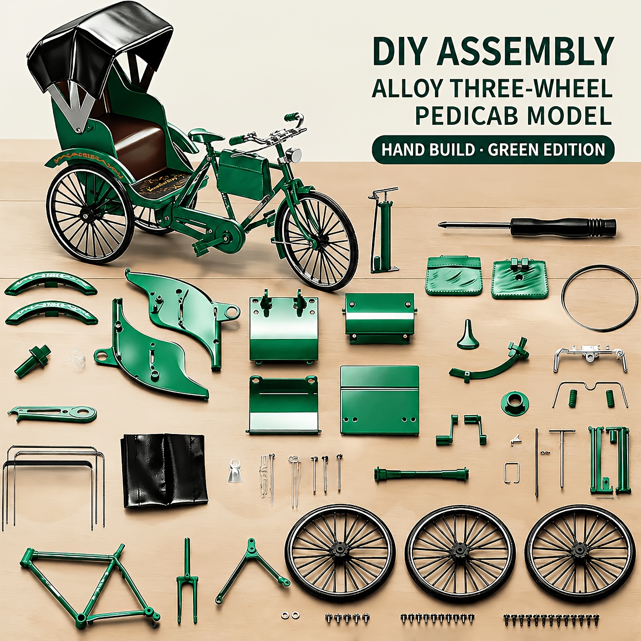 80pcs Nostalgic Retro Alloy Tricycle Model Ornaments