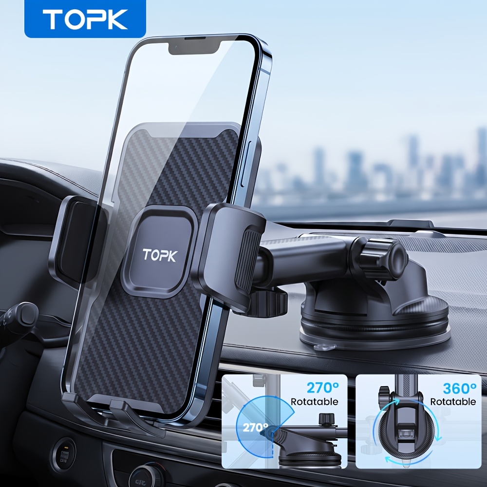 Topk D34n Car Phone Mount With 360° Rotation For 4-7 Inch Smartphones Providing Durable And Secure Operation