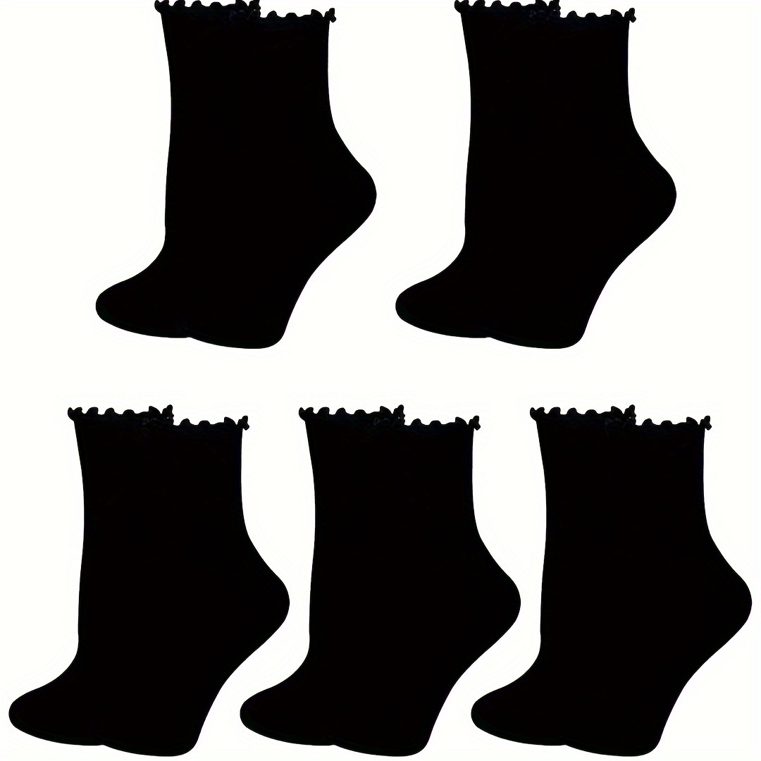 

5 Pairs Women's Mid-calf Socks With Lace Trim, Comfortable Versatile Casual And Dressy Footwear Essentials