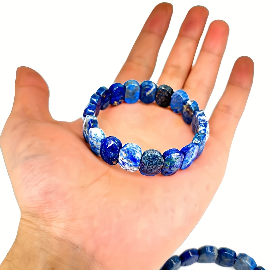 Natural Lapis Lazuli Bracelet Faceted with Golden Flecks September Birthstone