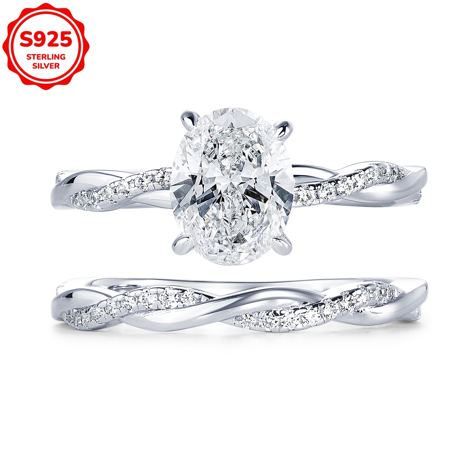 weight 5 48g main stone moissanite oval 7x9mm main stone 2ct 1 set 925 pure silvery womens ring set 2ct main stone moissanite wedding ring womens wedding ring set engagement ring twist arm spiral ring 2pcs set details 10