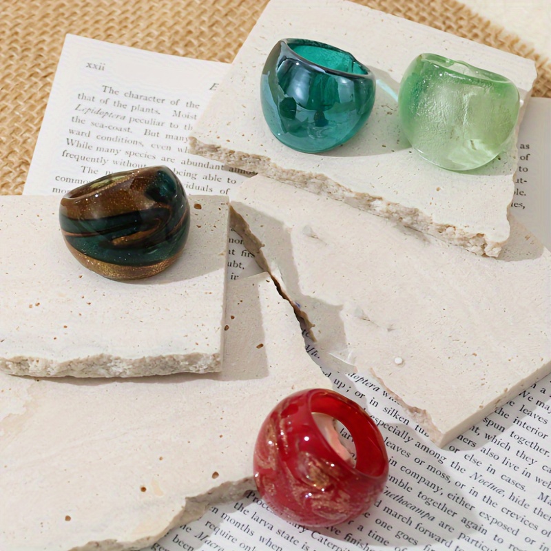 Colorful Bohemian Style Glass Ring Tropical Red Green Painted Ladies