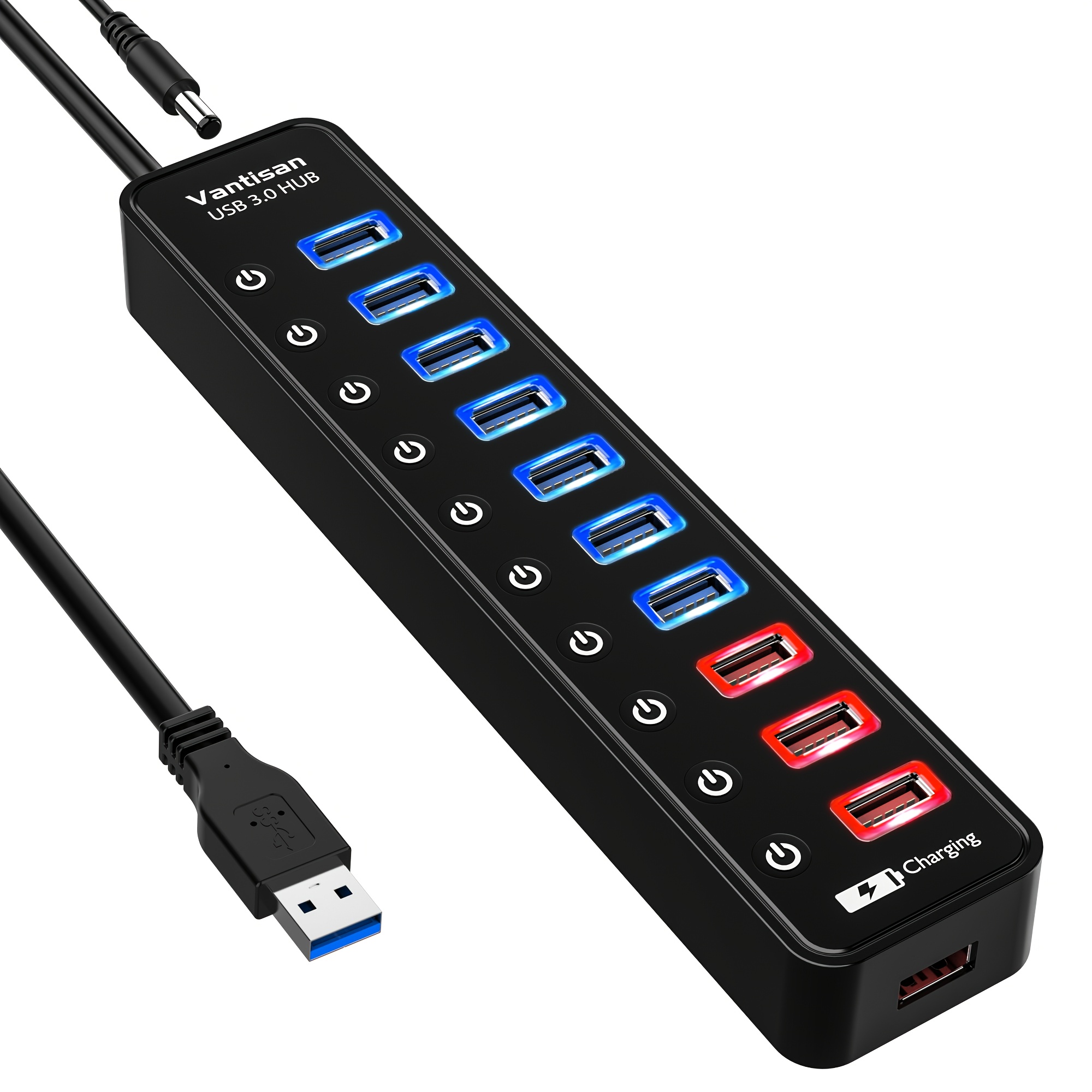 

Usb 3.0 Powered, 11-port Usb 3.0 Expansion Splitter (7 Usb 3.0 Data Ports + 4 Usb 3.0 Smart Charging Ports) With Individual Switches And 12v/4a Power Adapter For High Power Usb Devices.