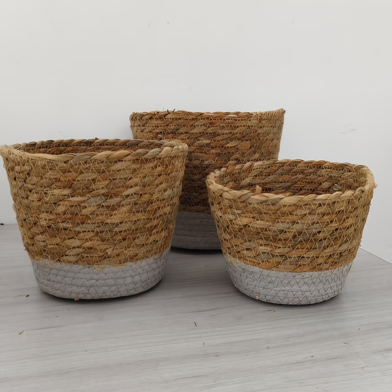 Juego de 3 macetas, macetas tejidas artesanales de estilo bohemio, macetas decorativas para plantas, contenedores para plantas verdes y suculentas, macetas decorativas de interior, macetas de decoración de escritorio. Regalo de jardinería, decoración del hogar