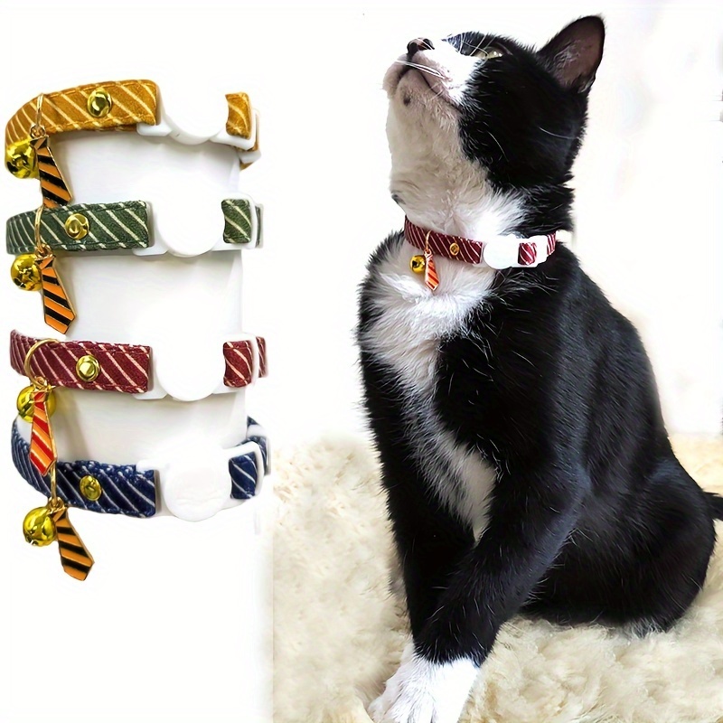 stripe cat collar lightweight cute adjustable cat collar with tie pendant suitable for wedding party decoration elegant style cat and kitten collar Product details 2