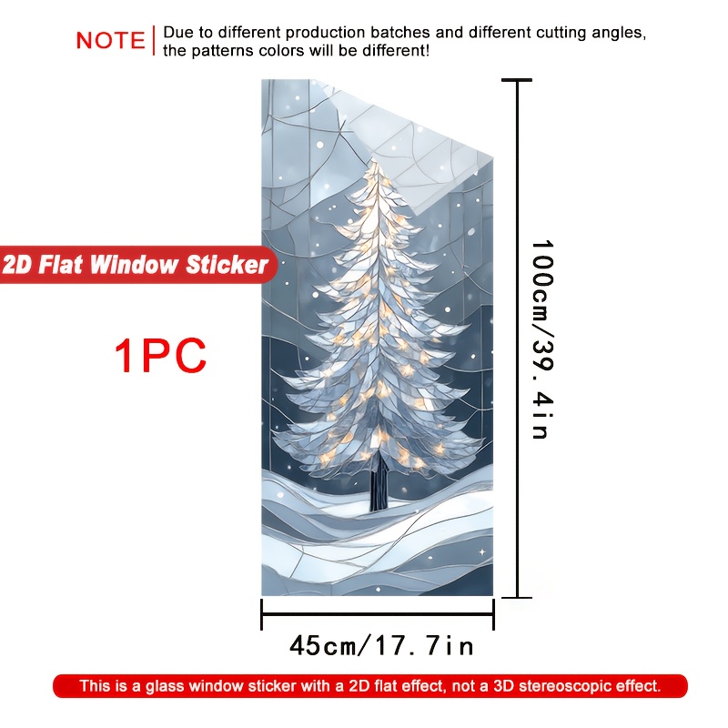 TEMU 2d Flat - 2d Flat - 1pc Of A 2d Flat Window Sticker For Christmas, Featuring A Colorful Winter Tree And Snow Scene Art Design. Made From Pvc,