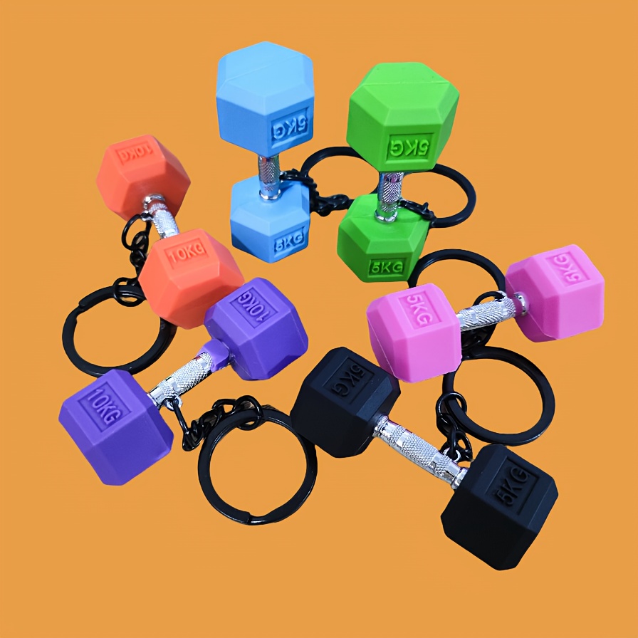 TEMU 6pcs Silicone Gym Weight-shaped Keychain Set With Heart Cutouts & Weight Plates - Non-slip Grip, Durable Pvc Fitness Trackers For Workout
