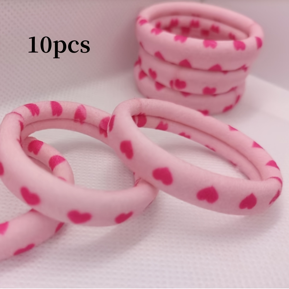 Image of 10pcs Leopard Print Heart Pink Hair Ties, Cute Hair Accessories, Suitable For Daily Ponytail Hair Ties