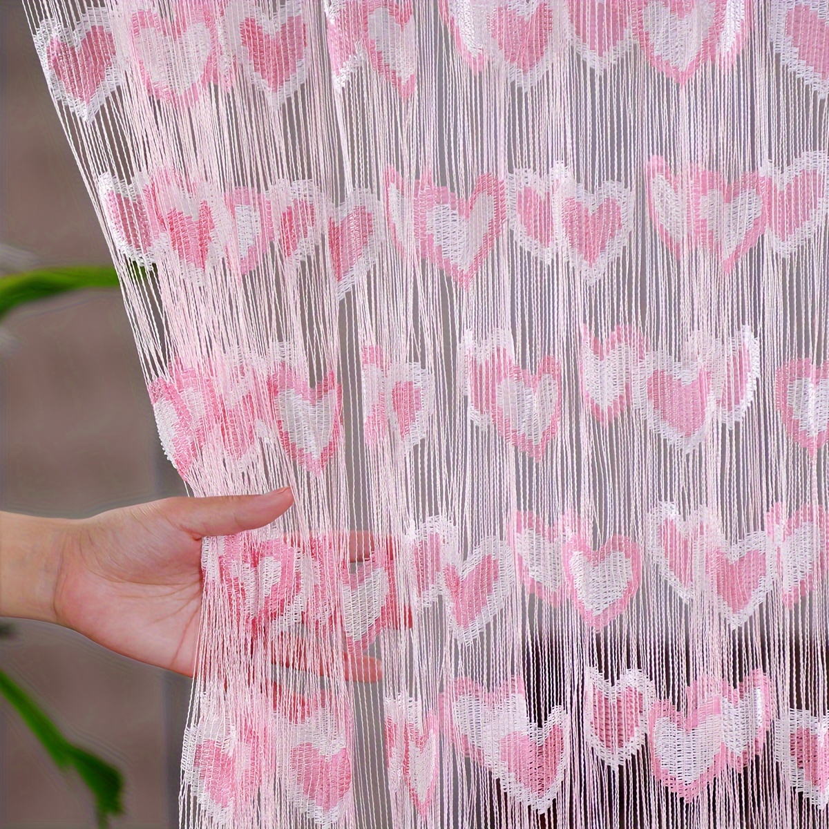 1pc Korean-style Peach Heart Curtain, Wedding Door Curtain, Partition Curtain, Wedding Room Decoration, Entrance Curtain With Tassels, Ready-to-use