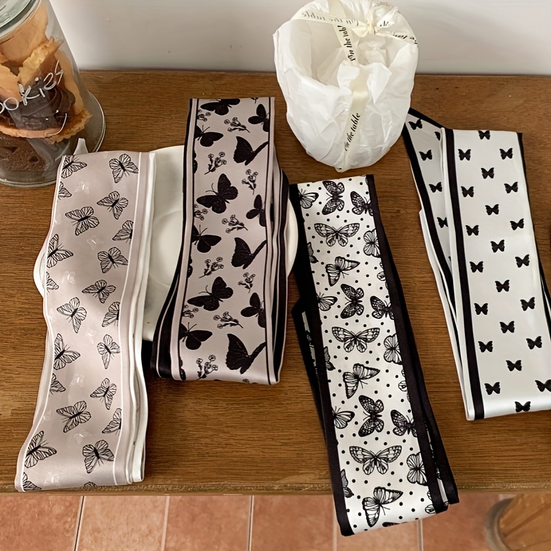 TEMU Bandeau avec élastique à cheveux longs pour femme, 4 pièces, imprimé papillon, élégant, haut de gamme, polyvalent, pour les cheveux , les sacs,