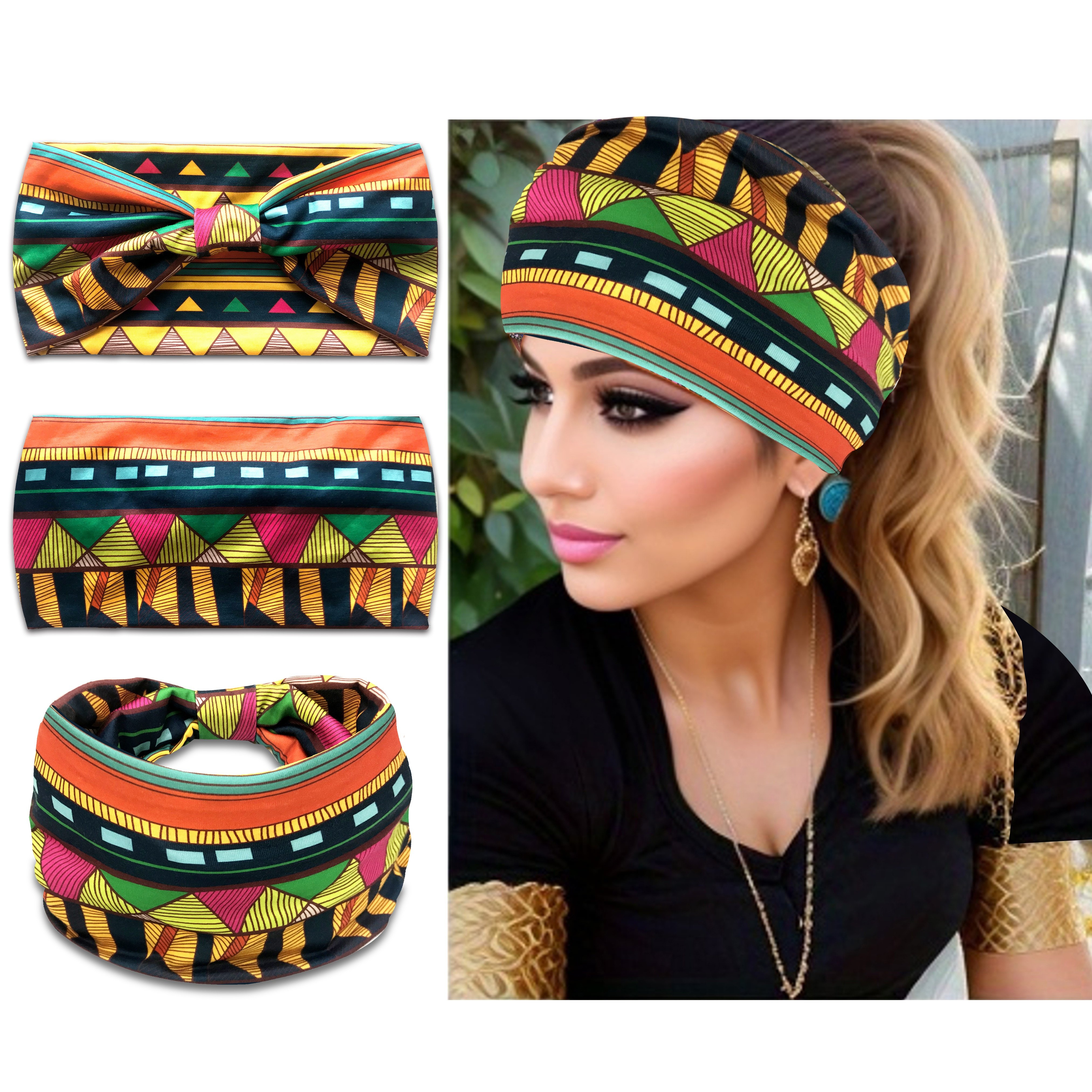 

1pc Geometric Pattern Headband Boho Knotted Headwear Non Slip Soft Hair Styling Accessories For Women