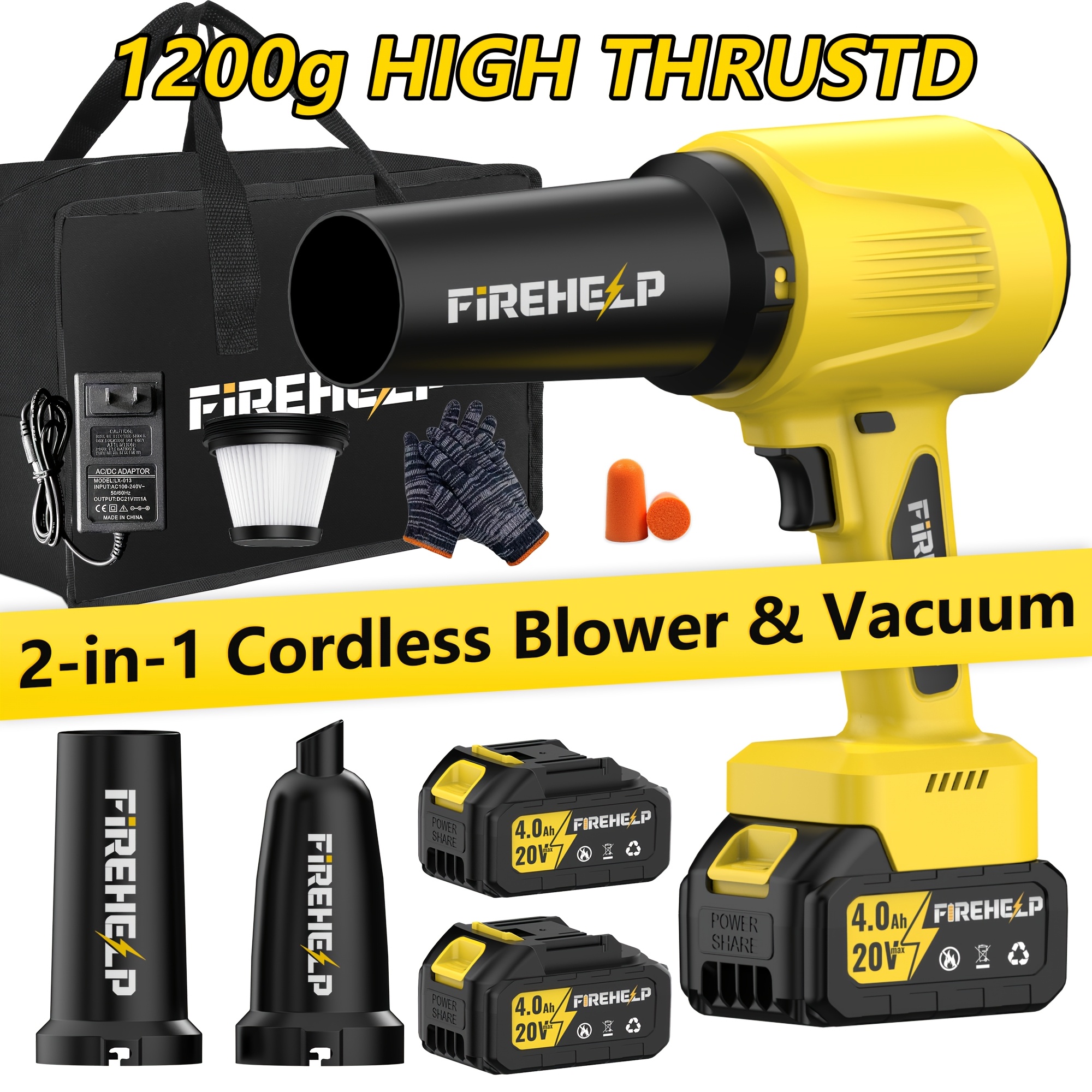 TEMU 20v And Vacuum, 2-in-1 Portable With Long-lasting Dual Batteries, Lightweight And Quiet, Ideal For Clearing Leaves, Car Detailing, Garage, And