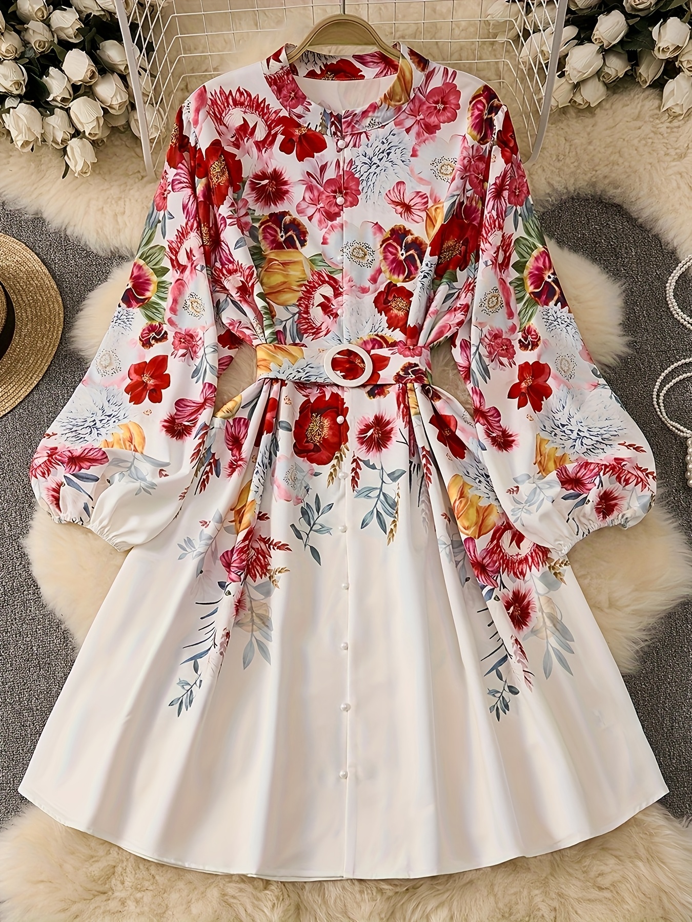 circular sleeve flower dress 【公式通販】