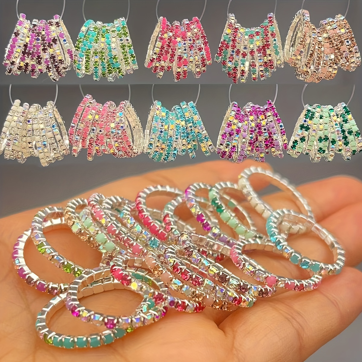 Women's Sparkling Rhinestone Elastic Rings Set
