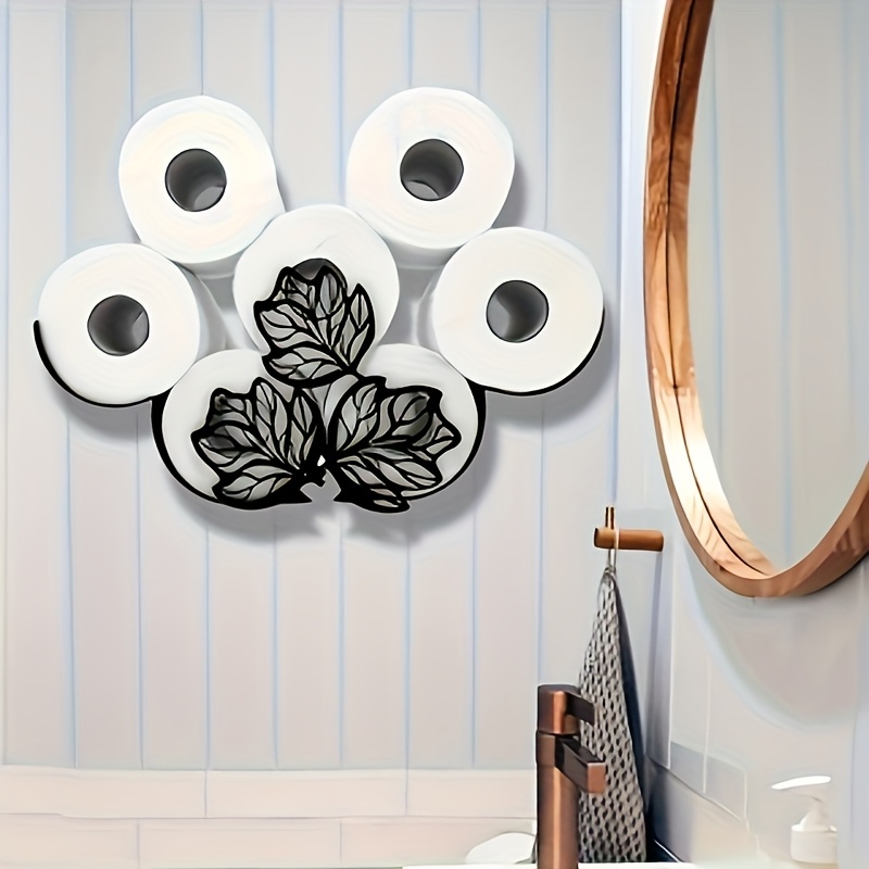 

1pc Leaf Pattern Iron Toilet Paper Holder - Wall Mount Self-adhesive, Powder Coated , Space-saving Storage For , Ideal For Bathroom & Living Room Decor