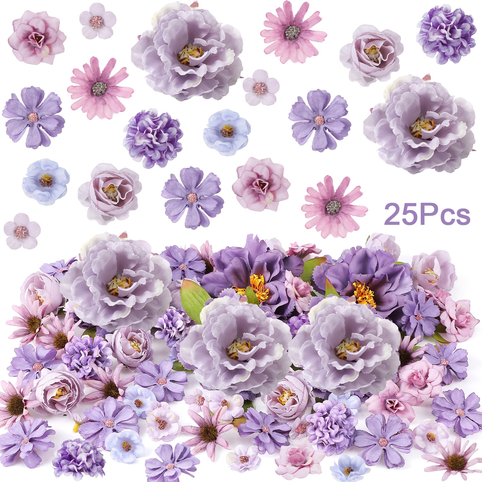 E-shop 25/50 Stück Mini Künstliche Blumenköpfe Falsche Blumen Kleine Gänseblümchen Pfingstrose Blumenköpfe für Bastelarbeiten Frühlings Kopfbedeckung