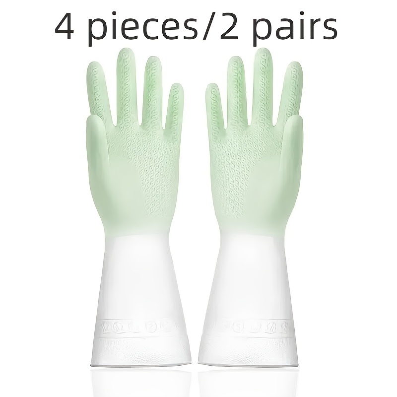 TEMU [] Green Thickened Kitchen Gloves, Anti-slip Grip, Suitable For Washing Dishes, Cleaning, And Home Use, Material, Ideal For Kitchen, Bathroom,