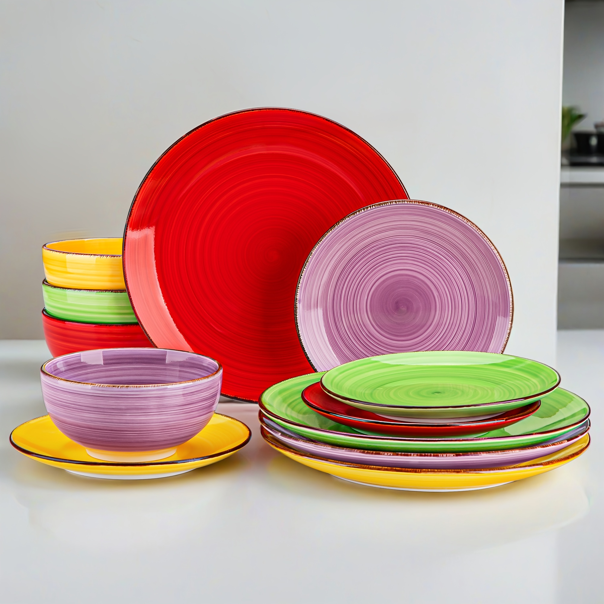 TEMU 12pcs Dinnerware Set, Plates And Bowls Scratch Resistant For 4, Dishwasher & Microwave Safe, Dishes Sets, A Gift For Mother, Family Or , A