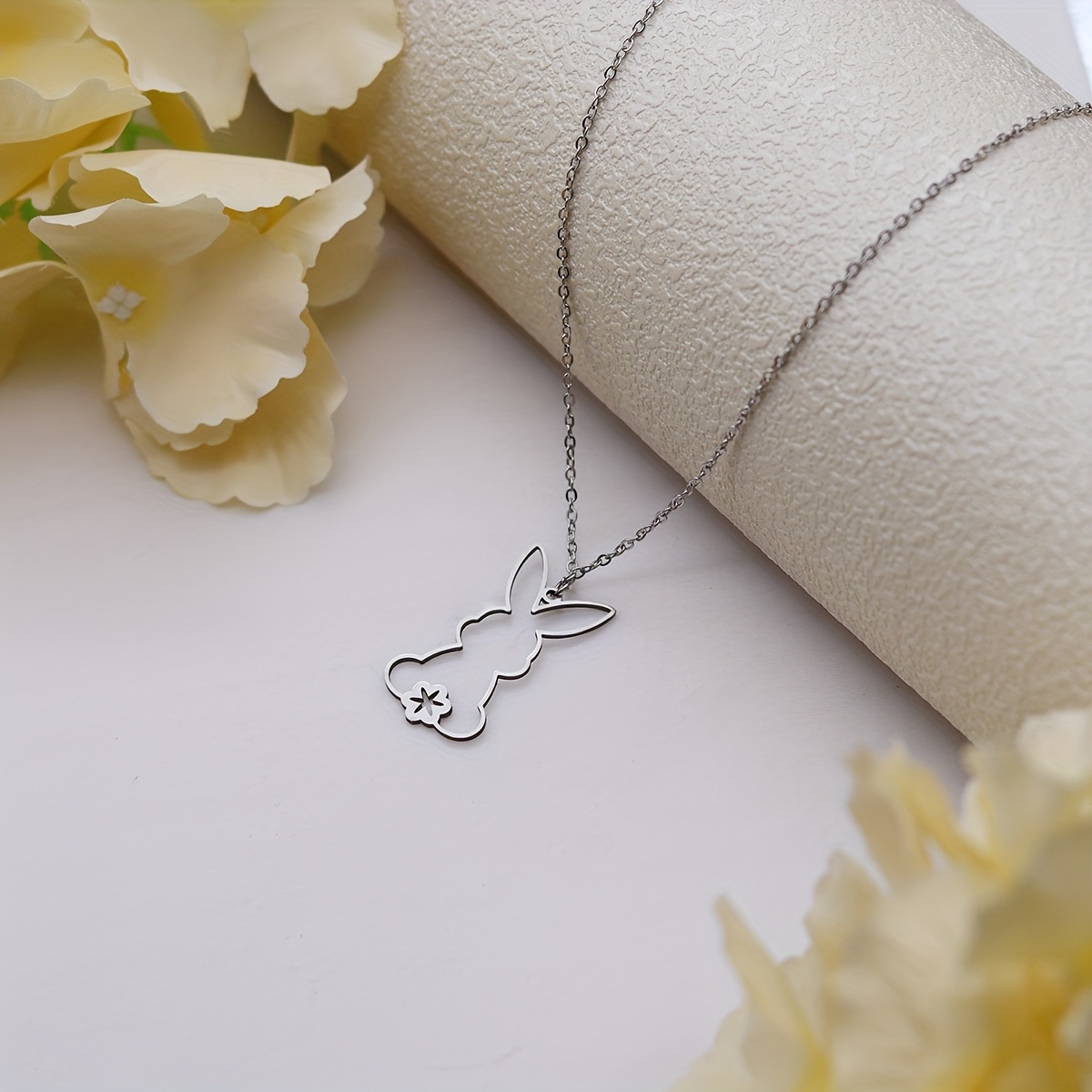 Image of Cute Rabbit Line Snowflake Necklace Stainless Steel Pendant Charms For Jewelry Making Craft Minimalist Pendant Accessory