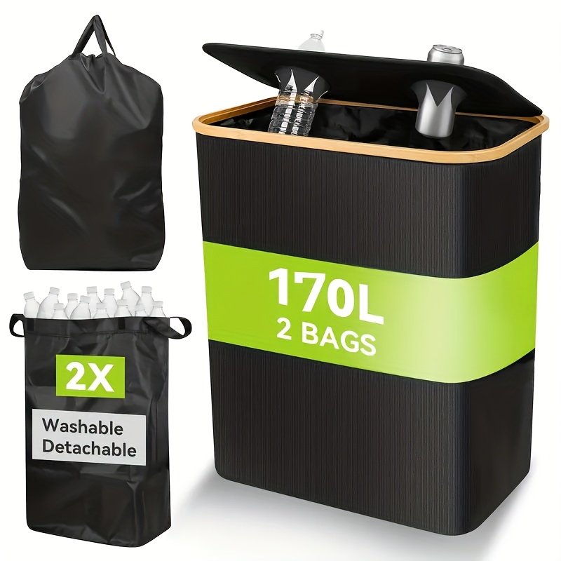 E-shop 600D Oxford Nylon faltbarer Flaschensammler, 2 Innenfächer, 170L großes Fassungsvermögen, sortierbar, reißfest waschbar, fasst ca. 55 Flaschen,