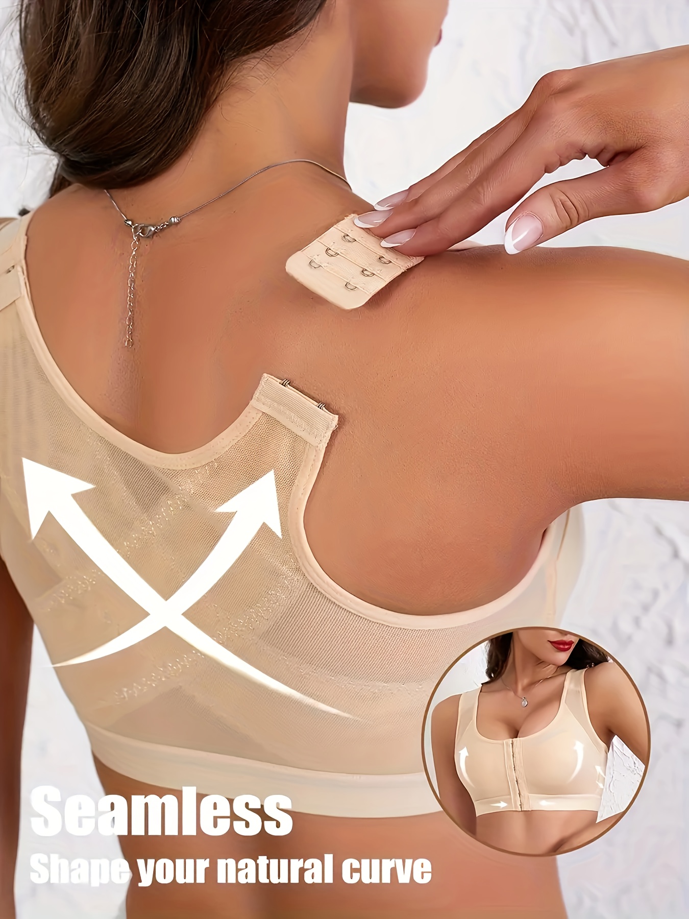 New Plus Size Gathered Non-steel Ring Breathable Hole Bra Bra Vest Style Bra Suitable for and Front Buckle Adjustable Bra Breast Shrinking Bra Bra, Plus Size Bra Lingerie Front Buckle Design for Cam and Shaping, Ideal for and Summer Wear