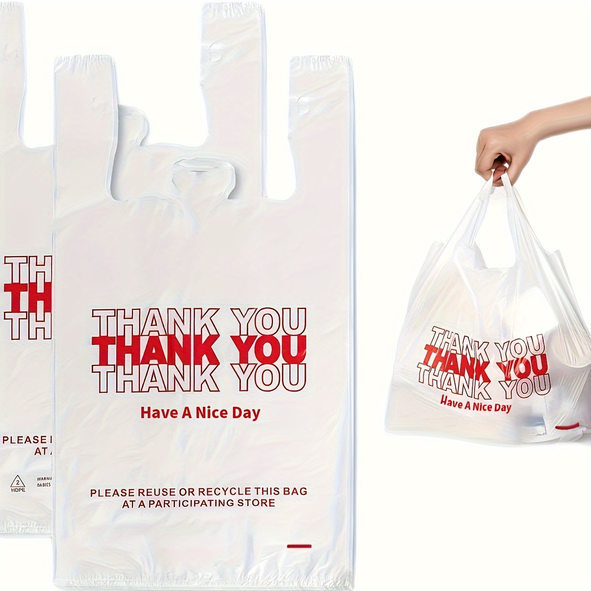 

Value Pack 50pcs Plastic Bags With Handles, Plastic Bags, Grocery Bags, Convenient Bags, Catering Gift Packaging, Plastic Restaurant Bags, Shopping Bags, Goods Bags, Bulk Takeout Bags For Shops