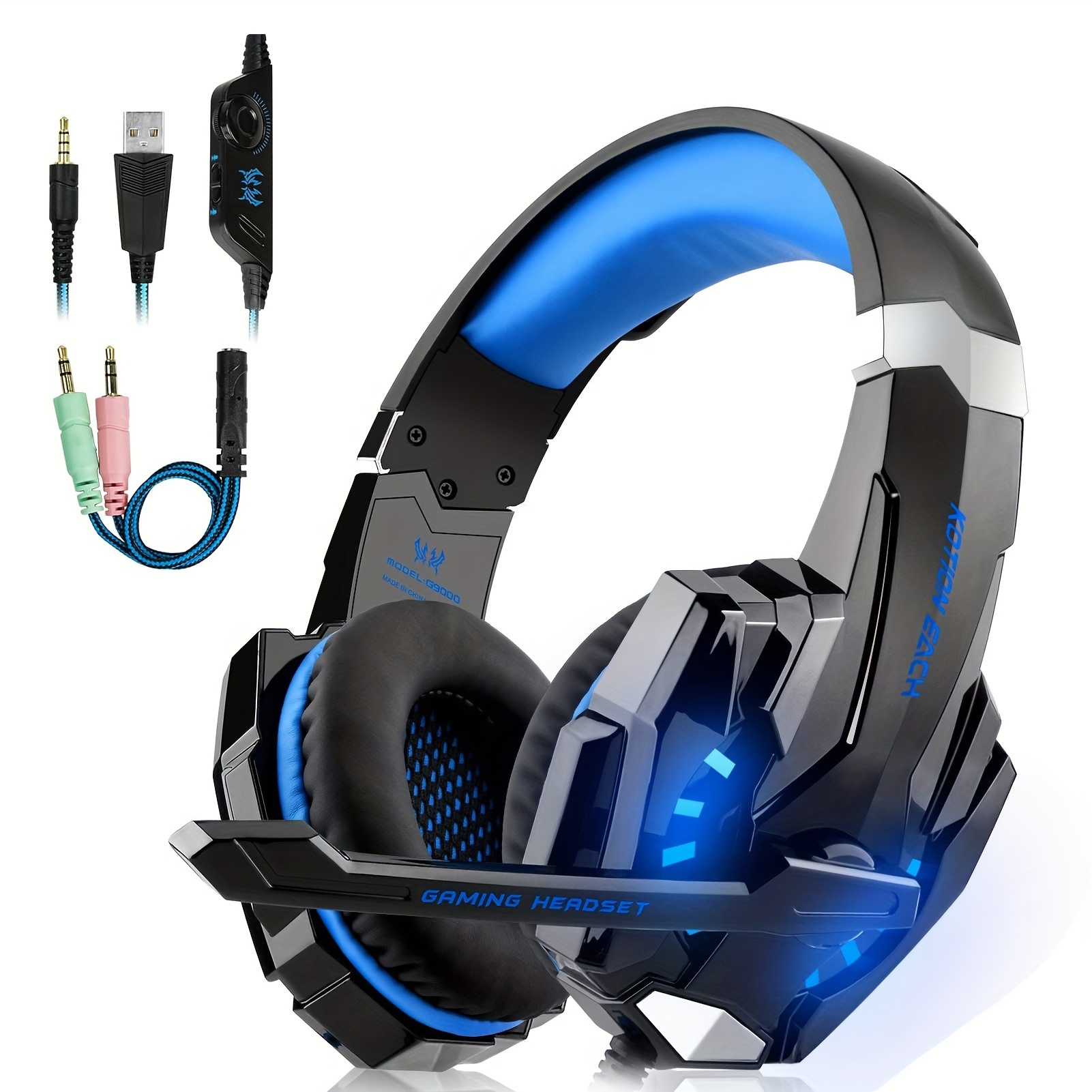 

Casque de jeu stéréo pour manette PS4pcs One PS5, casque antibruit supra-auriculaire avec micro, lumière LED, basses , cache-oreilles à de souples