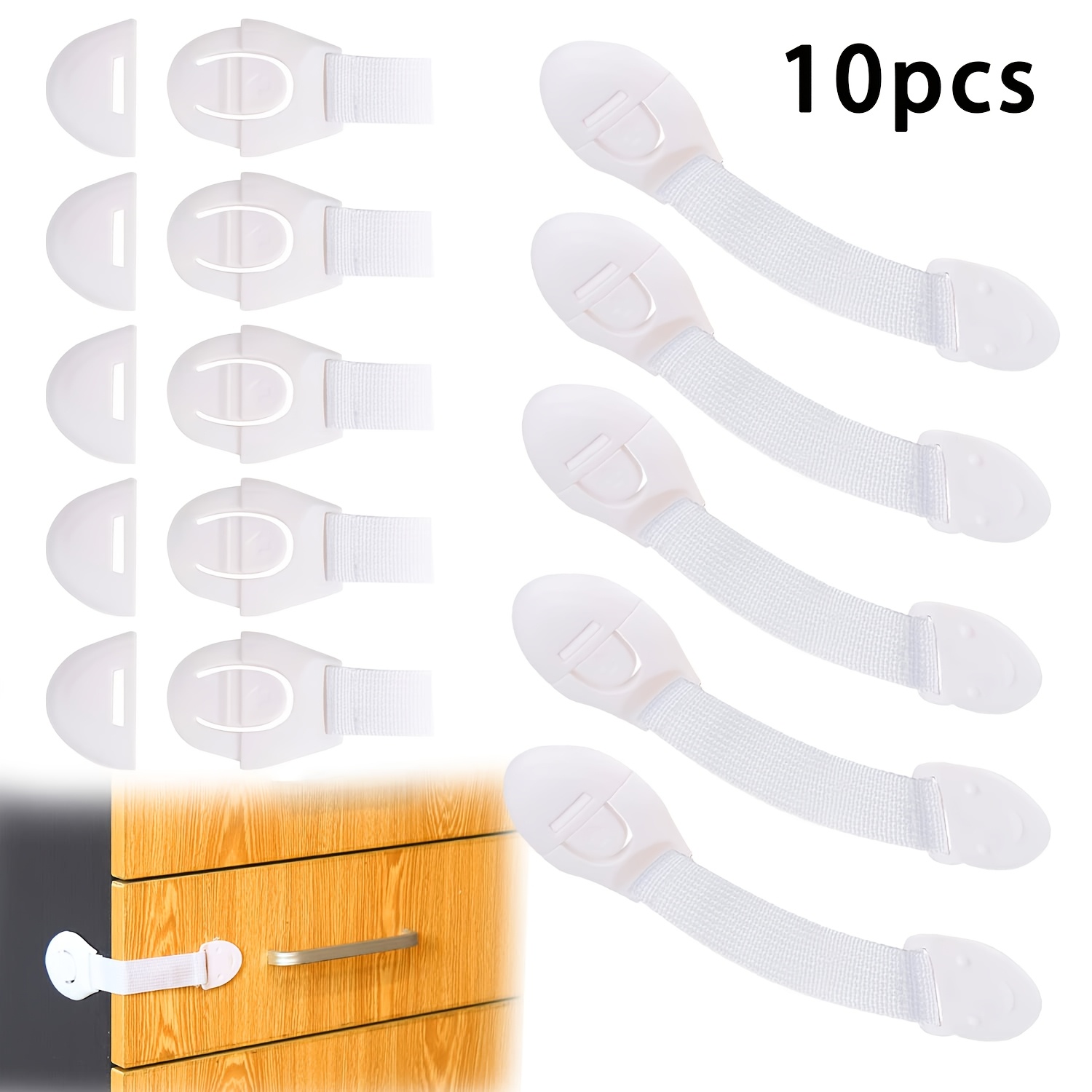 TEMU 10pcs White Locks - , No Drilling Required, Secure Cabinets And Drawers, Durable Plastic Material