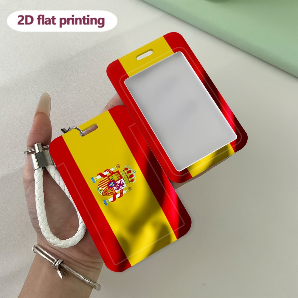 TEMU Porta tarjeta de identificación de plástico con diseño de de España 2D y cordón, portarjeta de identificación de trabajo, portarjeta de