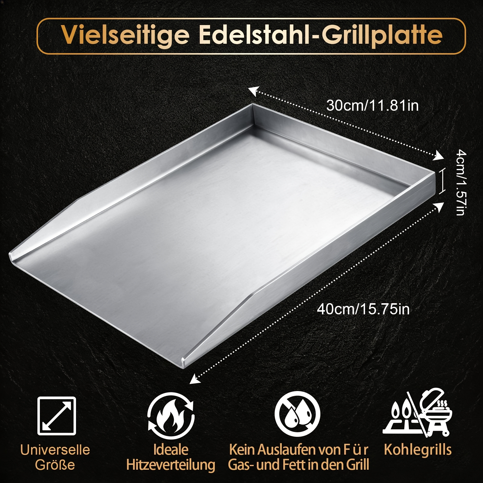 Image of Stainless Steel Barbecue Grill Plate, 40x30x4cm, Suitable For Gas Grills, Charcoal Grills, Outdoor Barbecue Grill, Used To Grill Steaks, Hamburgers, Vegetables And Eggs.