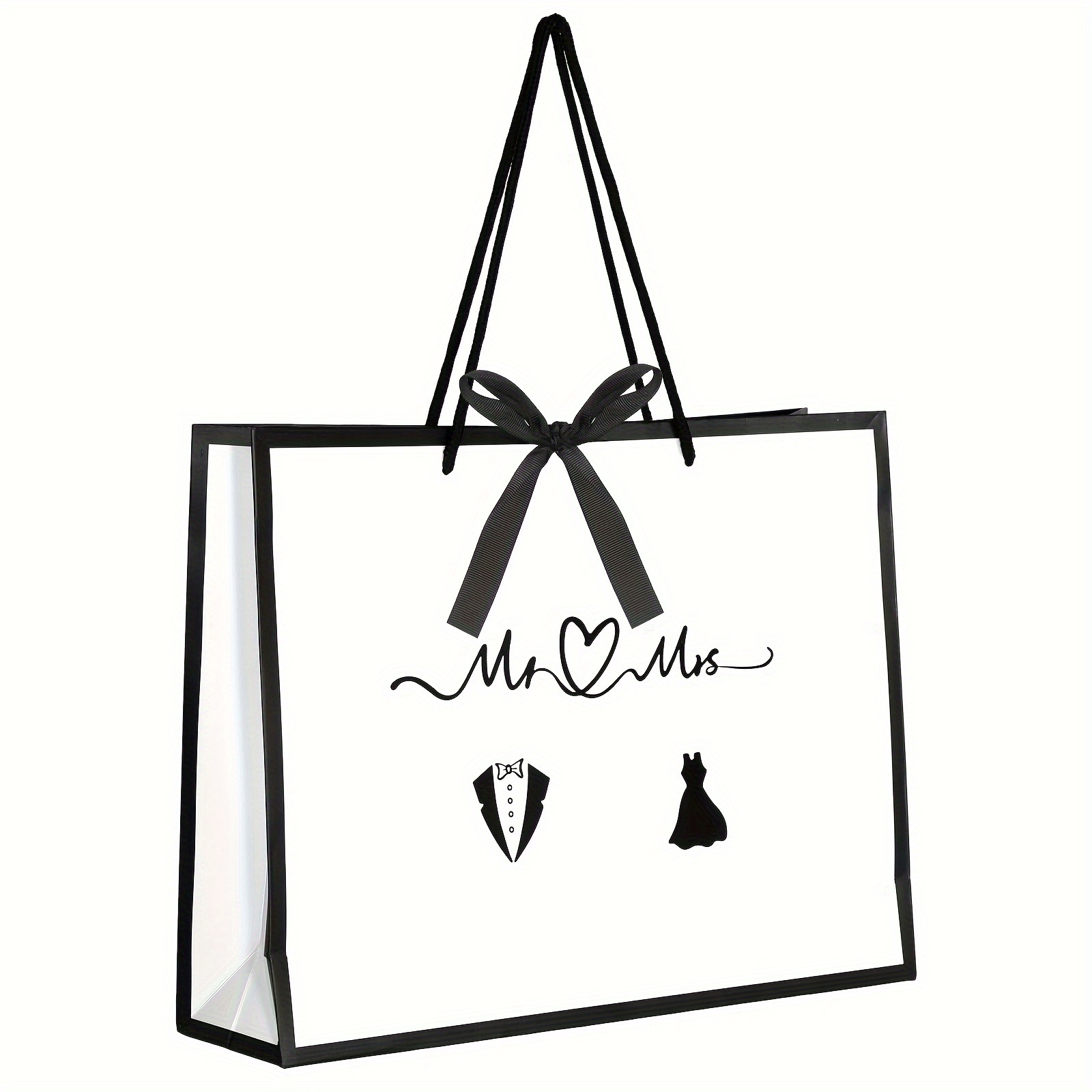 

Luxury Wedding Gift Bags For Couple, Bridal Shower, Engagement, Anniversary - Mr And Mrs Themed Paper Bags With Black Edging, Ladybug Forest Theme, Elegant Ribbon Handle